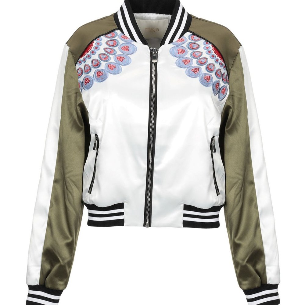MAJE Embroidered Satin Bomber Jacket like new